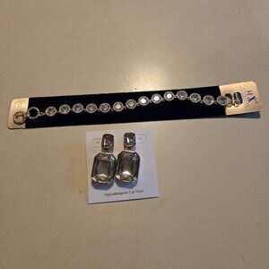 Bracelet & coordinating earrings in gold & clear stones, NWT